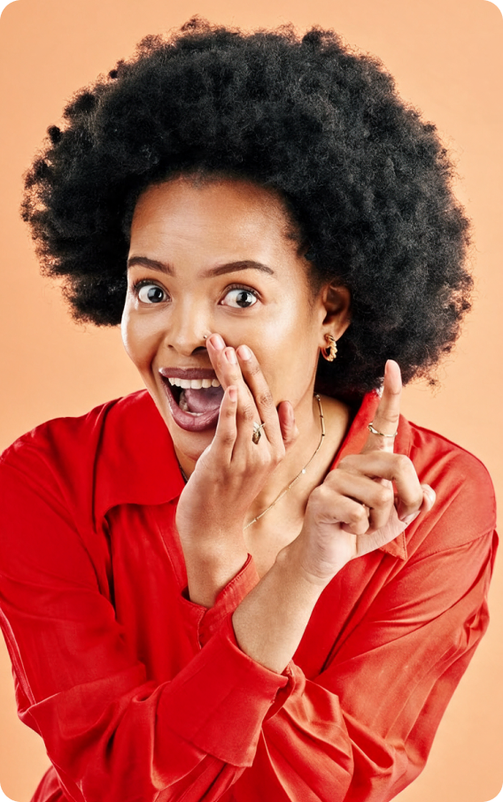 Woman reacting with excitement